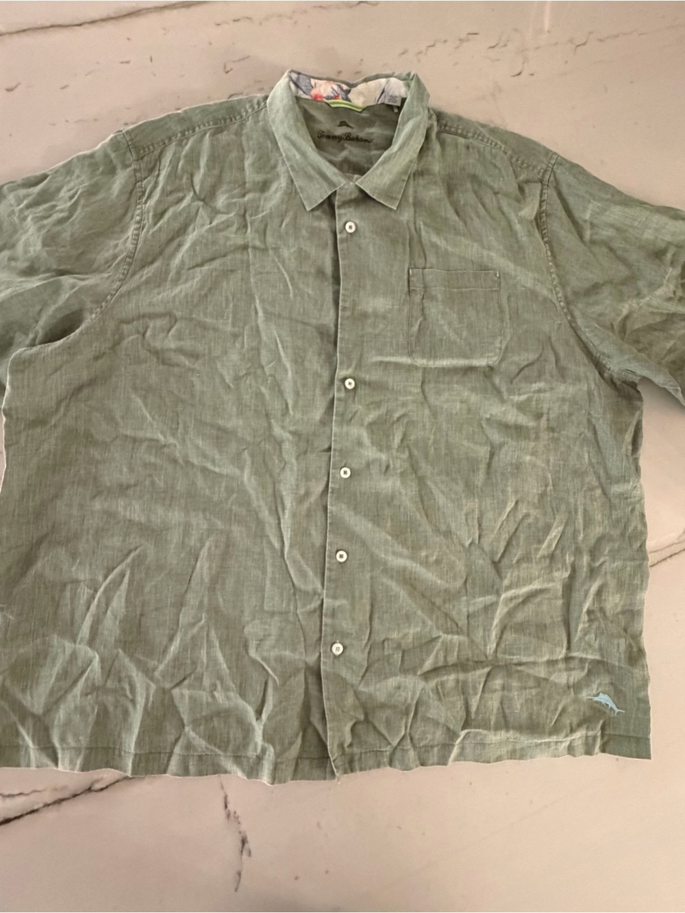 Tommy Bahama Green 100% Linen 3XLB Big & Tall Button Up Shirt